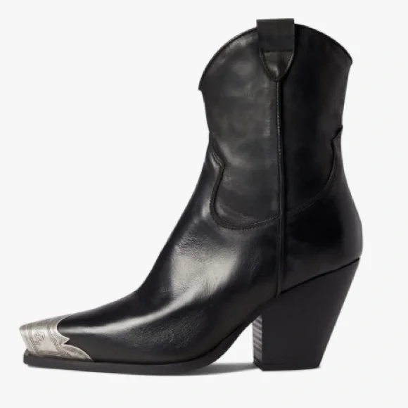 Free People Black Leather Boots with Silver Accent - Picture 3 of 16